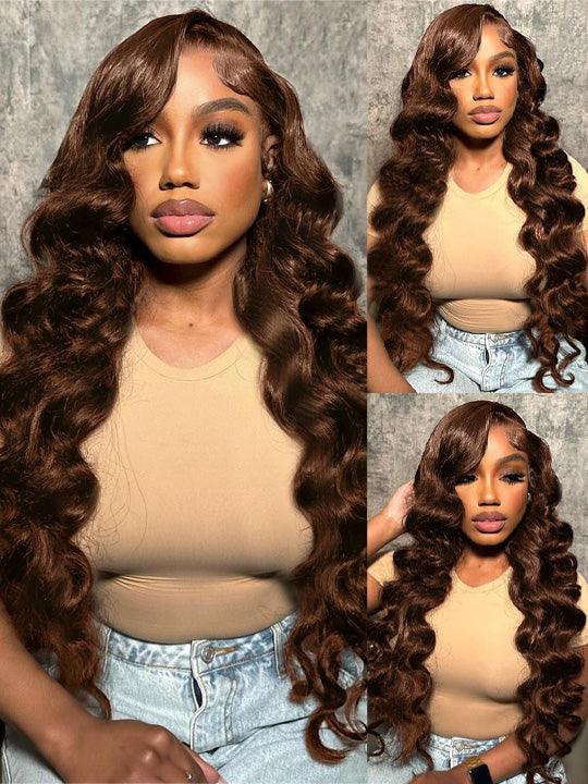 Pre Plucked Chocolate Brown 3D Body Wave Wig 5x5 13x4 13x6 Lace Frontal Human Hair Wigs