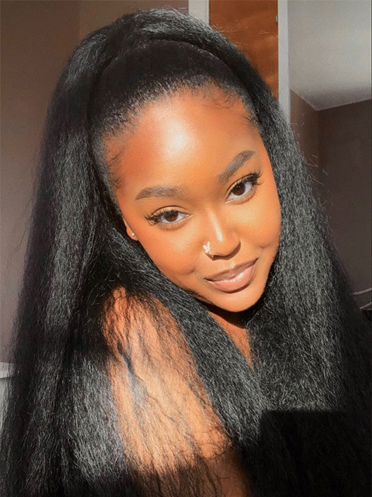 Pre Everything 360 Lace Frontal Ponytail Wig Widows Peak Hairline Yaki Straight Glueless Lace Wig Kisslove Hair