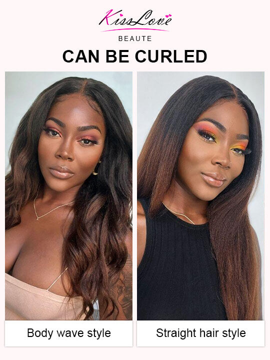 Kisslove Invisi-Drawstring 360 Lace Wig Ombre Brown Hair Yaki Body Wave Wigs with Newborn Hairline