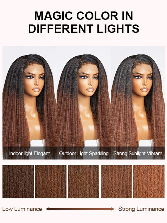 Kisslove Invisi-Drawstring 360 Lace Wig Ombre Brown Hair Yaki Body Wave Wigs with Newborn Hairline