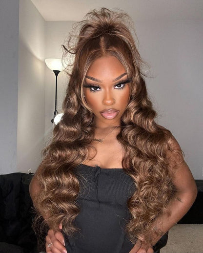 Honey Blonde Highlights 3D Body Wave Wig 5x5 13x4 13x6 Full Lace Frontal Human Hair Wigs