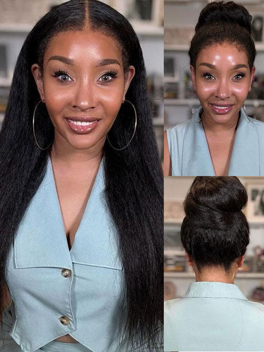 [4C Wig] Kinky Straight Hair With Kinky Edges 100% Human Hair Pull & Go Drawstring Wig Kisslove Hair