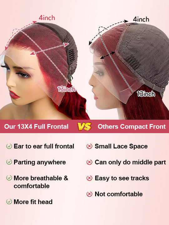 Burgundy With Red Highlights 3D Body Wave 5x5 13x4 13x6 Lace Frontal Human Hair Wigs