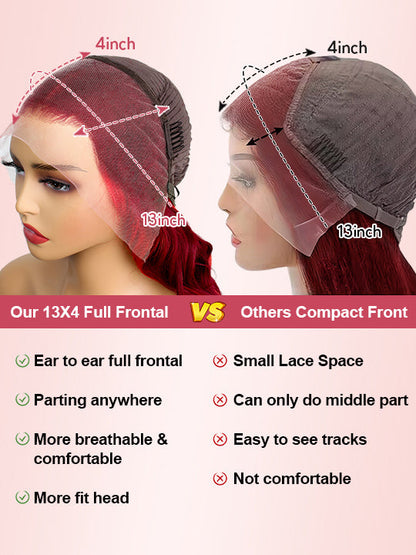 Burgundy With Red Highlights 3D Body Wave 5x5 13x4 13x6 Lace Frontal Human Hair Wigs