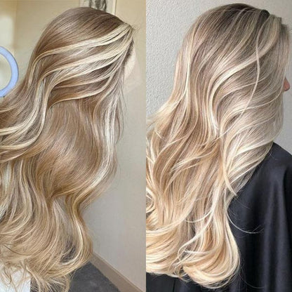 Kisslove Blonde Balayage On Warm Brown 3D Body Wave 360 Lace Wigs Invisi Drawstring Cap Hat Wig