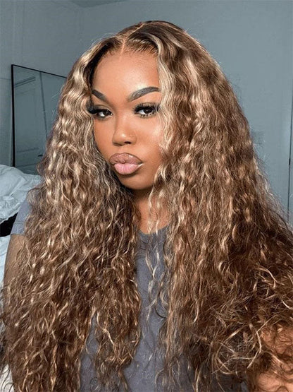Kisslove Pre-bleached Knots Water Wave Highlight 360 Lace Wig With Invisi-Drawstring Cap