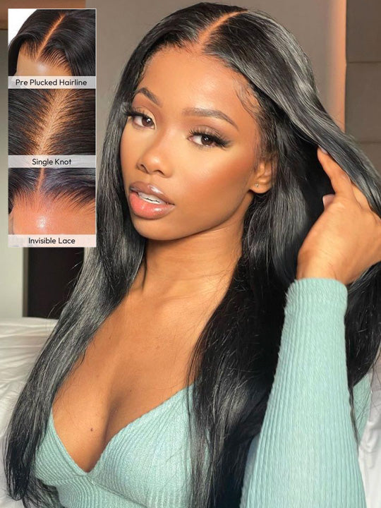 Bone Straight Hair 13x6 Full Lace Frontal Wig Bye Bye Knots Glueless Human Hair Wigs