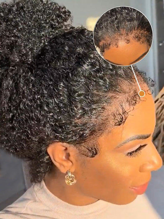 [4C Wig] Bleached Knots Kinky Curly Hair With Kinky Curly Newborn Edge Human Hair Lace Frontal Wig