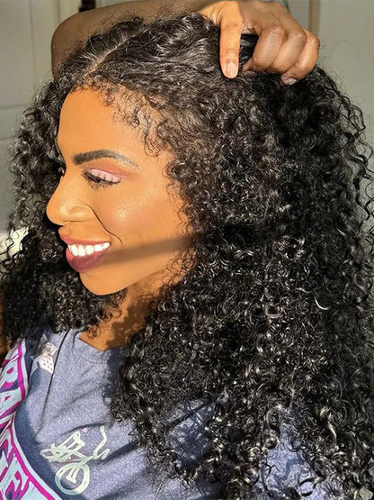 [4C Wig] Bleached Knots Kinky Curly Hair With Kinky Curly Newborn Edge Human Hair Lace Frontal Wig