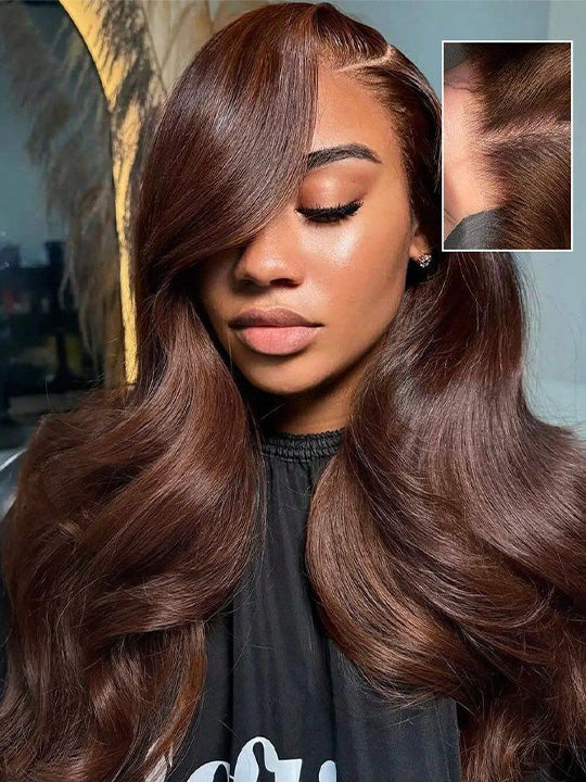 Pre Plucked Chocolate Brown 3D Body Wave Wig 5x5 13x4 13x6 Lace Frontal Human Hair Wigs
