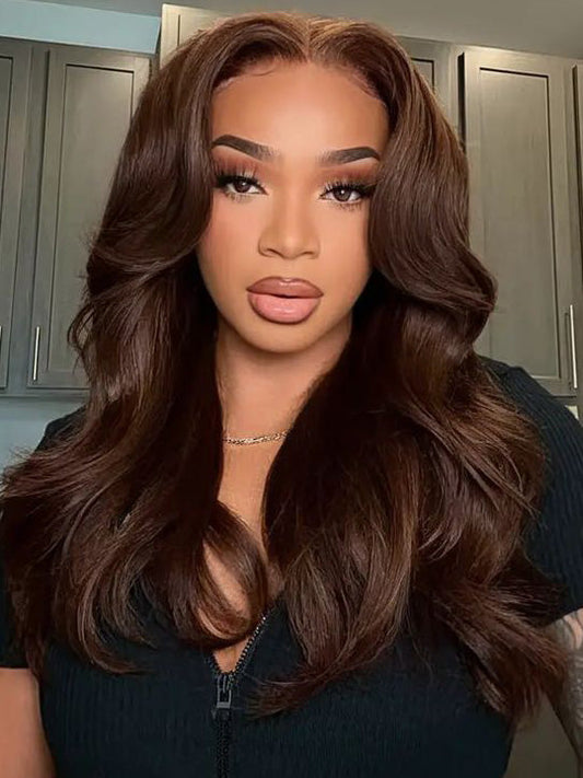 Pre Plucked Chocolate Brown 3D Body Wave Wig 5x5 13x4 13x6 Lace Frontal Human Hair Wigs