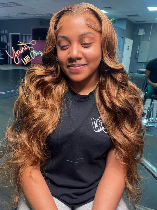 Honey Blonde Highlights 3D Body Wave Wig 5x5 13x4 13x6 Full Lace Frontal Human Hair Wigs