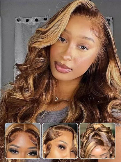 Honey Blonde Highlights 3D Body Wave Wig 5x5 13x4 13x6 Full Lace Frontal Human Hair Wigs