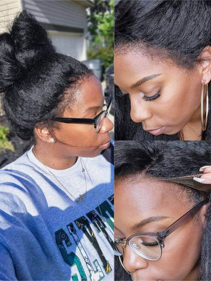 Kisslove Hair Kinky Straight with Spiral Curl Ends 13x6 Lace Frontal Wig Glueless 3C Kinky Edge Wigs