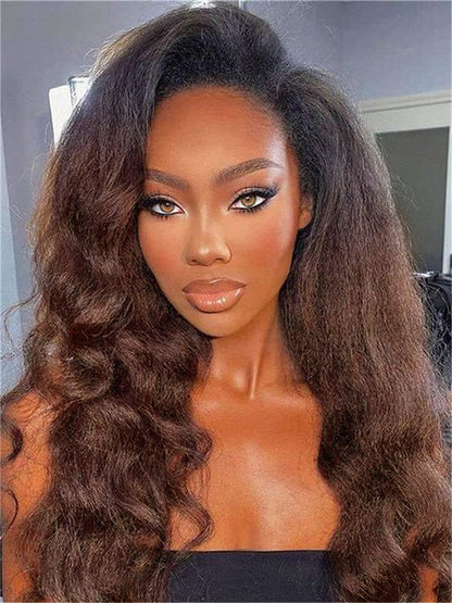 Kisslove Invisi-Drawstring 360 Lace Wig Ombre Brown Hair Yaki Body Wave Wigs with Newborn Hairline