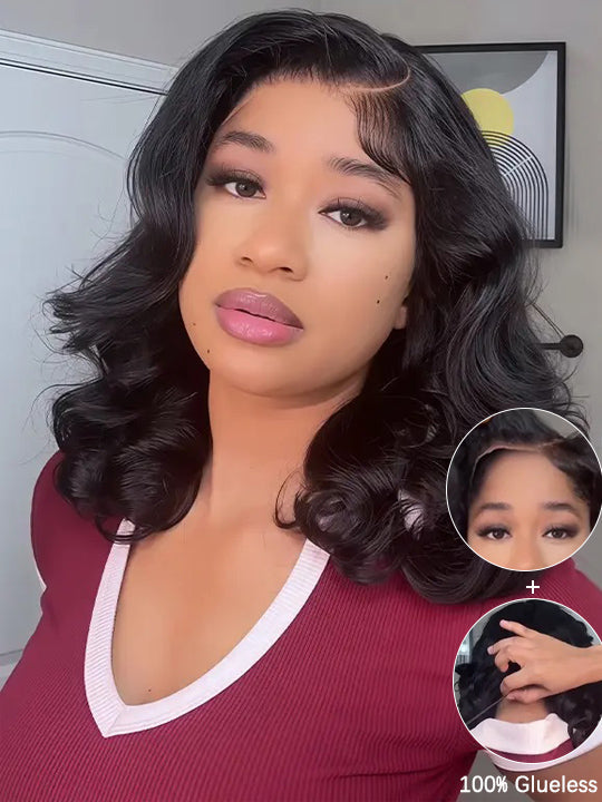 Pre Styled Side Part Body Wave Bob Wig Glueless Ready to Go Short Bob Wigs