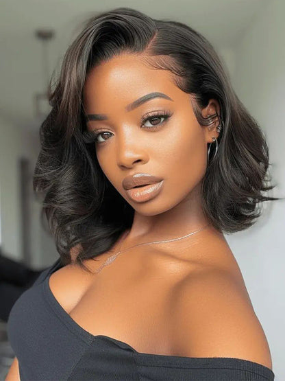 Pre Styled Side Part Body Wave Bob Wig Glueless Ready to Go Short Bob Wigs