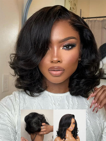 Pre Styled Side Part Body Wave Bob Wig Glueless Ready to Go Short Bob Wigs