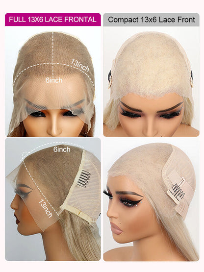 Ash Blonde Layered & Curtain Bangs 3D Body Wave 13x6 Lace Frontal Pull Go Human Hair Wigs