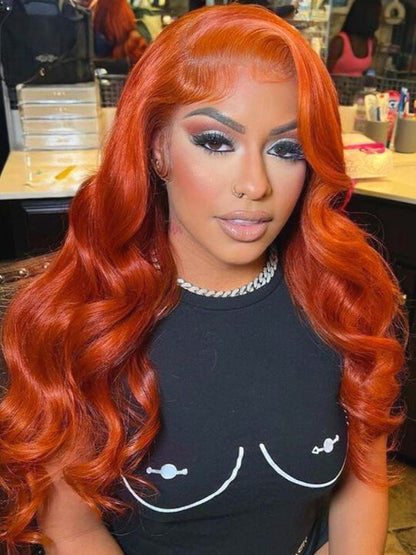 13x6 HD Full Lace Frontal Wig Ginger Color 3D Body Wave Brazilian Human Hair Lace Wigs
