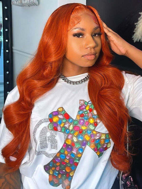 13x6 HD Full Lace Frontal Wig Ginger Color 3D Body Wave Brazilian Human Hair Lace Wigs
