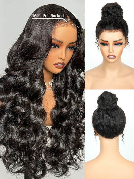 KissLove Glueless Invisi-Drawstring 360 Lace Wig Body Wave Pre Everything Kinky Edge Lace Frontal Wigs
