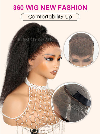 Kisslove Newborn Hairline Kinky Straight Hair Invisi-Drawstring 360 Lace Wig Pre Everything Glueless Wigs