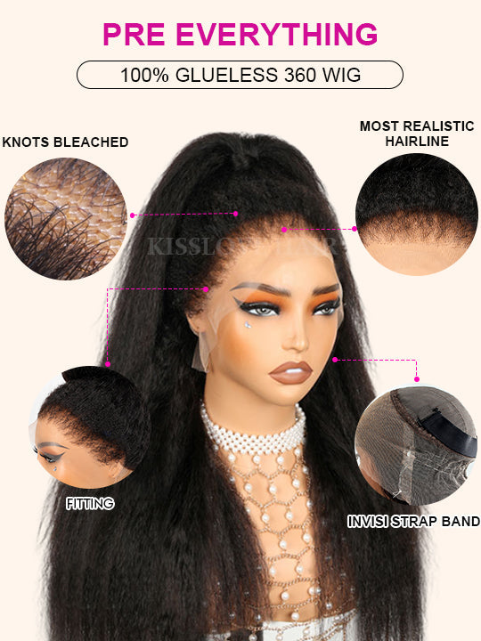 Kisslove Newborn Hairline Kinky Straight Hair Invisi-Drawstring 360 Lace Wig Pre Everything Glueless Wigs