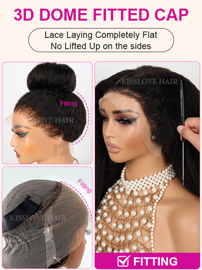 Kisslove Newborn Hairline Kinky Straight Hair Invisi-Drawstring 360 Lace Wig Pre Everything Glueless Wigs