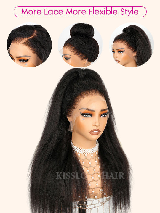 Kisslove Newborn Hairline Kinky Straight Hair Invisi-Drawstring 360 Lace Wig Pre Everything Glueless Wigs
