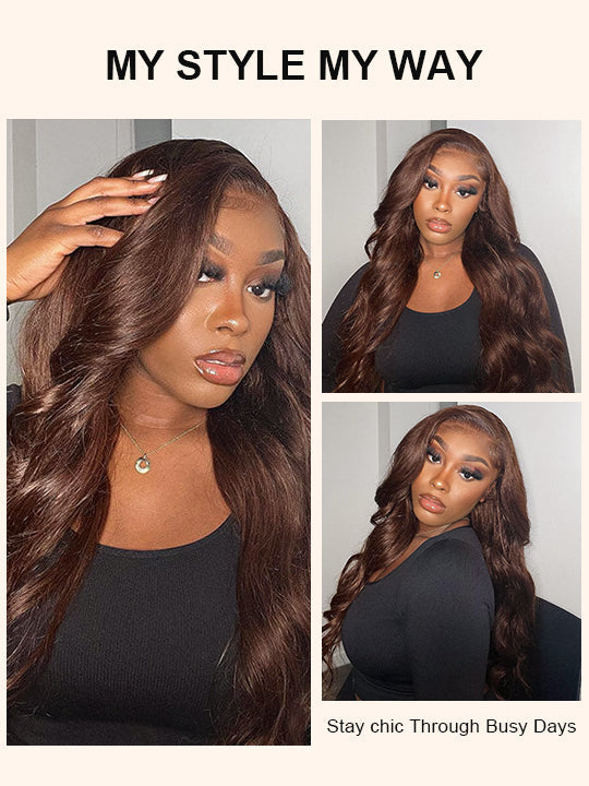 Kisslove Pre-Everything Upgraded Chocolate Brown Wig 3D Body Wave 360 Lace Wigs Human Hair