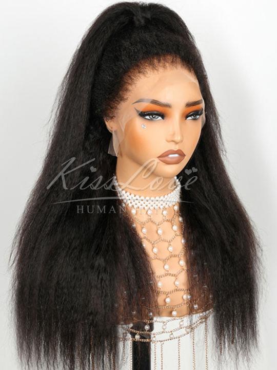 [4C Wig] Kinky Straight Hair With Kinky Edges 100% Human Hair Pull & Go Drawstring Wig Kisslove Hair