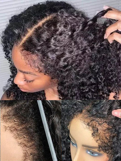 [4C Wig] Bleached Knots Kinky Curly Hair With Kinky Curly Newborn Edge Human Hair Lace Frontal Wig