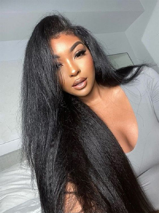 [4C Wig] Kinky Straight Hair With Kinky Edges 100% Human Hair Pull & Go Drawstring Wig Kisslove Hair