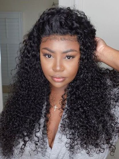 [4C Wig] Bleached Knots Kinky Curly Hair With Kinky Curly Newborn Edge Human Hair Lace Frontal Wig