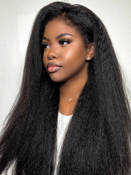 [4C Wig] Kinky Straight Hair With Kinky Edges 100% Human Hair Pull & Go Drawstring Wig Kisslove Hair