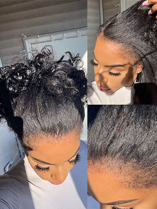 [Flash Deal] Hybrid Kinky Edge Kinky Straight Human Hair Wigs Newborn Hairline Glueless Lace Wig