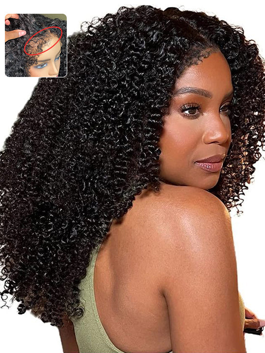 [4C Wig] Bleached Knots Kinky Curly Hair With Kinky Curly Newborn Edge Human Hair Lace Frontal Wig
