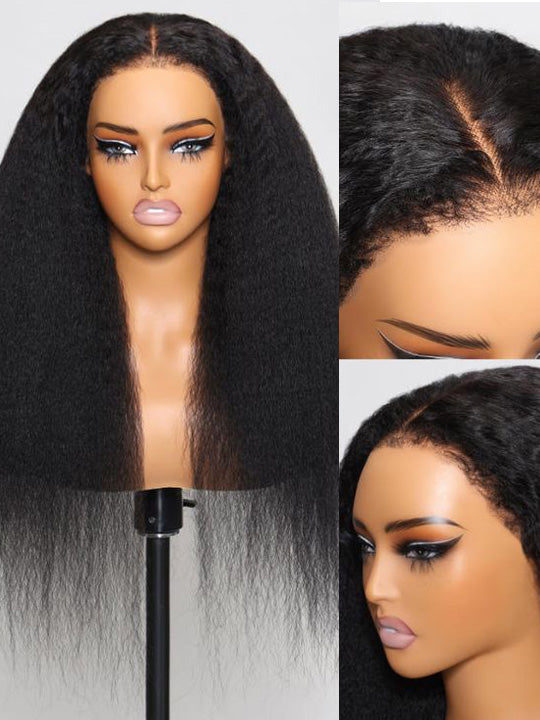 [4C Wig] Kinky Straight Hair With Kinky Edges 100% Human Hair Pull & Go Drawstring Wig Kisslove Hair