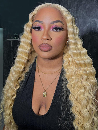 613 Blonde 13x6 Lace Frontal Wig Glueless Bone Straight / 3D Body Wave / Deep Wave Pull Go Drawstring Wig