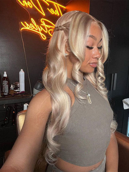 Kisslove Blonde Balayage On Warm Brown 3D Body Wave 360 Lace Wigs Invisi Drawstring Cap Hat Wig