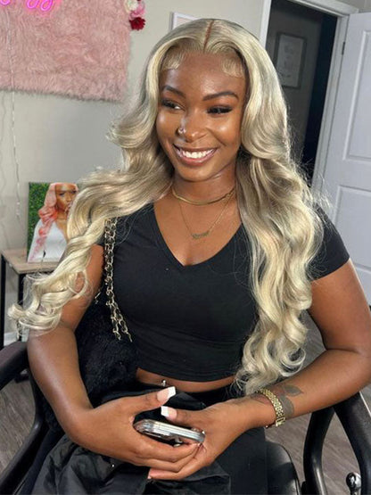 Kisslove Blonde Balayage On Warm Brown 3D Body Wave 360 Lace Wigs Invisi Drawstring Cap Hat Wig