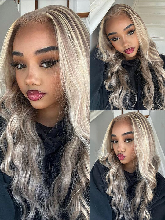 Blonde Balayage On Brown 3D Body Wave 13x6 Lace Front Human Hair Wigs