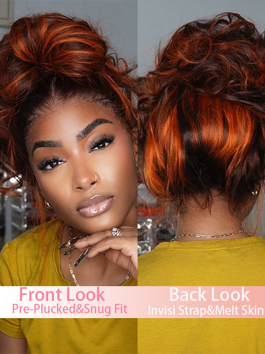 Kisslove Balayage Chestnut Brown with Ginger Highlight Body Wave Wigs Invisi Strap 360 Lace Frontal Wig