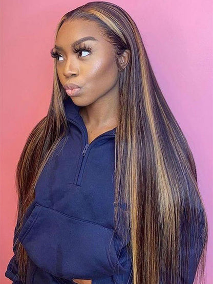 Kisslove Invisi-Drawstring Snug Fit 360 Lace Wig Glueless Black Hair With Brown Highlights