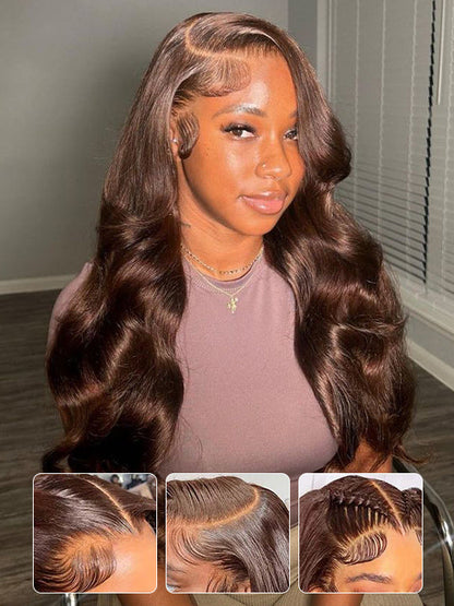 Pre Plucked Chocolate Brown 3D Body Wave Wig 5x5 13x4 13x6 Lace Frontal Human Hair Wigs