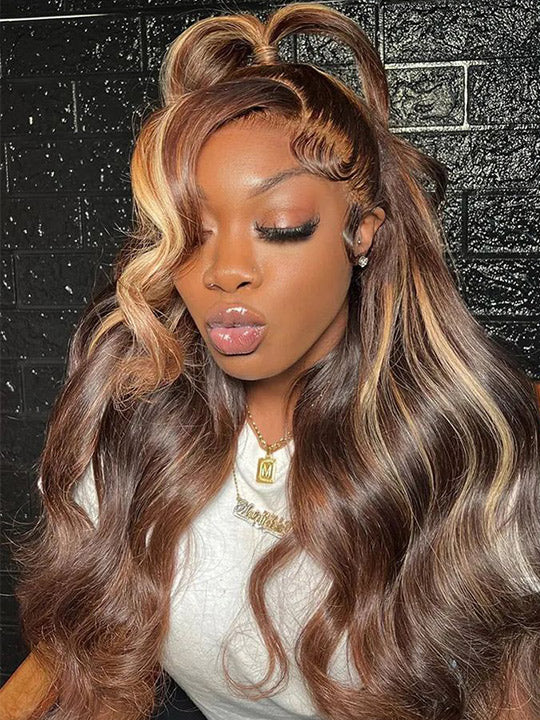 Honey Blonde Highlights 3D Body Wave Wig 5x5 13x4 13x6 Full Lace Frontal Human Hair Wigs