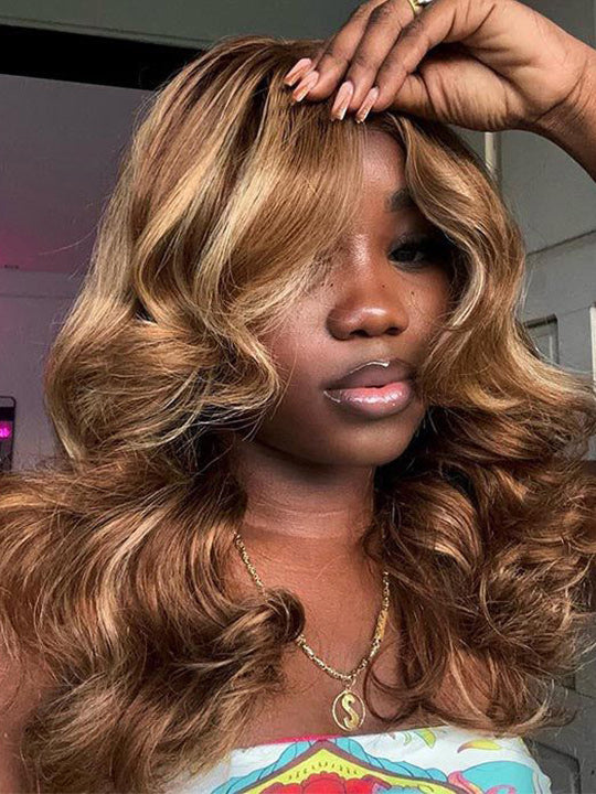 Honey Blonde Highlights 3D Body Wave Wig 5x5 13x4 13x6 Full Lace Frontal Human Hair Wigs