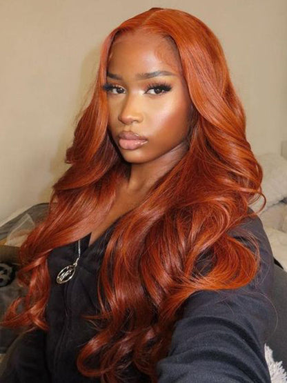 Ginger Hair Colored Wig 3D Body Wave 4x4 13x4 Lace Front Human Hair Wigs #350
