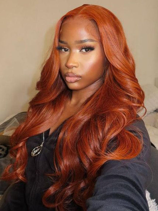 Ginger Hair Colored Wig 3D Body Wave 4x4 13x4 Lace Front Human Hair Wigs #350